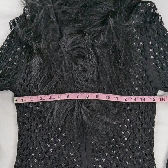VTG Guess Collection Black Crochet Open Knit Faux Fur Curly Trim Cardigan Y2k - Picture 7 of 8